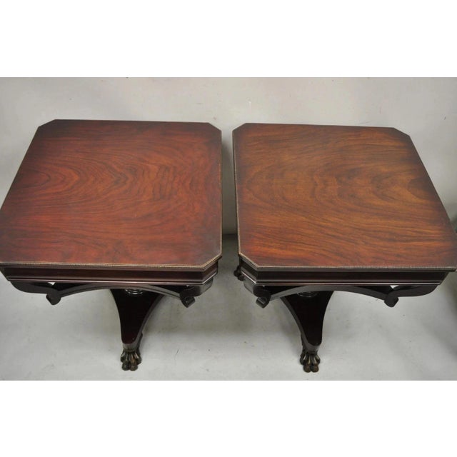 Vintage French Empire Style Mahogany 2 Tier Paw Feet Side End Tables - A Pair For Sale - Image 4 of 12