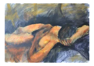 Angela Lyle "Model On Black" Mixed Media Painting on Paper 2001