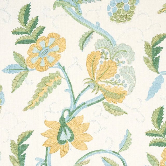 Contemporary Schumacher Indali Bordered Linen Fabric in Citron & Mineral For Sale - Image 3 of 6