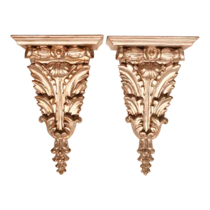 Vintage Italian Silver Gilt Acanthus Leaf Wooden Wall Shelves