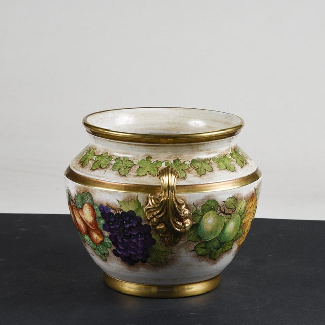 Hand-decorated ceramic cache pot vase signed batignani prochet turin original production signed and marked bearing the...