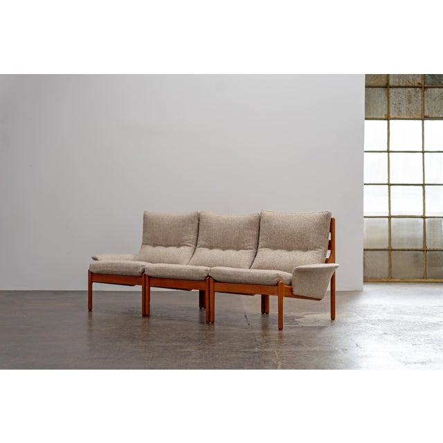 Sofa designed by Illum Wikkelsø for Silkeborg, 1972. Solid teak wood with a curved frame. Danish design from the 1970s...