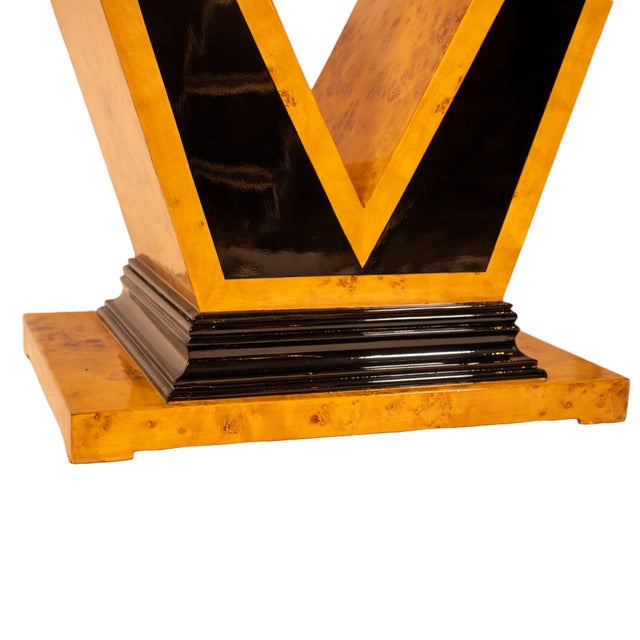 Art Deco Console Table in Burl Walnut Veneer and Black Lacquer For Sale - Image 5 of 6
