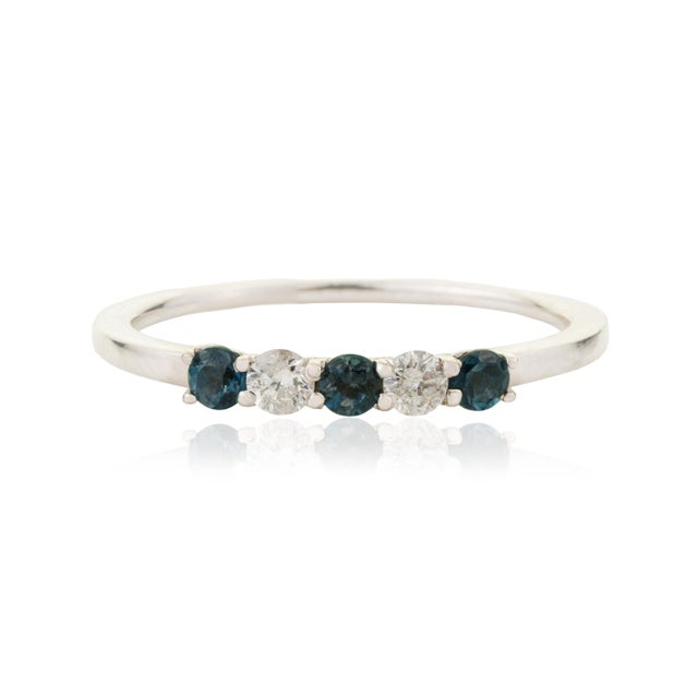 14k Gold Stackable Sapphire & Diamond Alternate Band Ring Size 8 For Sale - Image 4 of 14