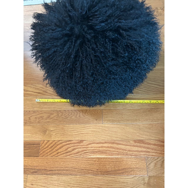 Contemporary 3-Black Tibetan, Mongolian Lambskin Sheepskin RoMeasure 15" in Diemeter. Stunning, Funund Zippered Pillows. Decor! For Sale - Image 3 of 5