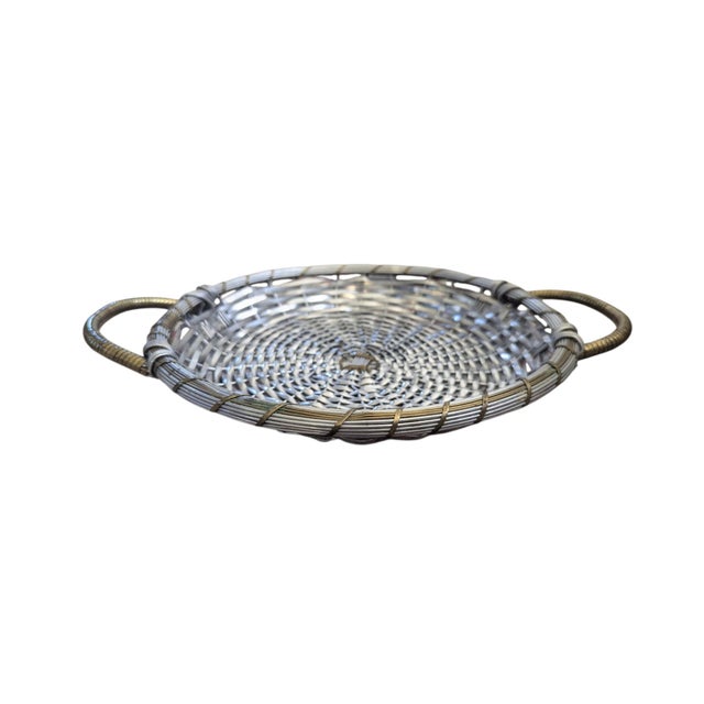 Metal Vintage Woven Silver and Brass French Provincial Style Market Baskets- Set of 3 For Sale - Image 7 of 16