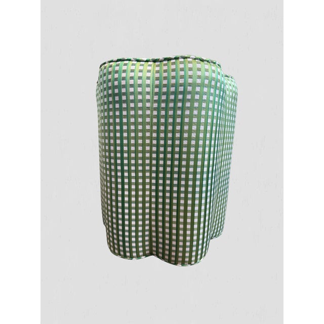 Textile Custom Petal Ottoman Green Plaid Fabric For Sale - Image 7 of 7