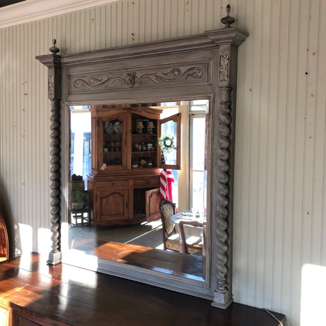 Light Gray Late 19th Century Painted Barley Twist Trumeau Mirror For Sale - Image 8 of 9