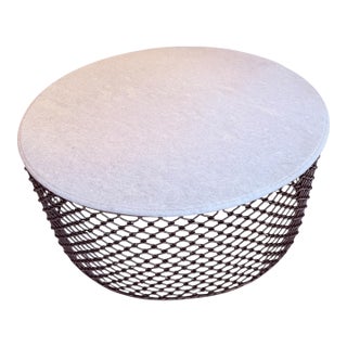 White Granite-Top Round Coffee Table With Metal Mesh Base For Sale