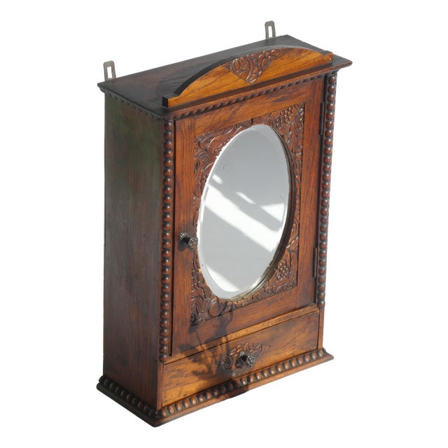Small Art Deco Dark Wooden Mirror Cabinet, 1920s For Sale