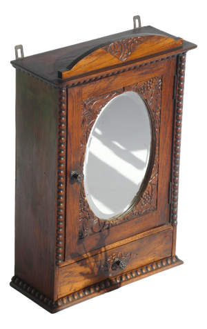Small Art Deco Dark Wooden Mirror Cabinet, 1920s