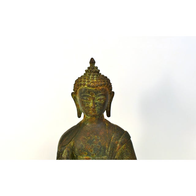 Brown Antique Tibetan Bronze Buddha Shakyamuni With High Crown For Sale - Image 8 of 15