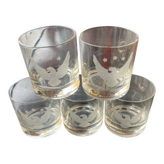 Vintage Low Ball Rocks Whiskey Glasses With American Eagle & Stars - Set of 5 For Sale