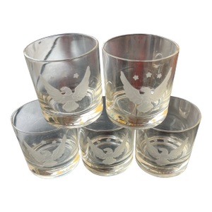 Vintage Low Ball Rocks Whiskey Glasses With American Eagle & Stars - Set of 5