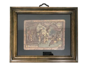 Late 19th Century Antique Chinese Carved Gilt Wood Warriors Wall Panel or Fragment, Framed