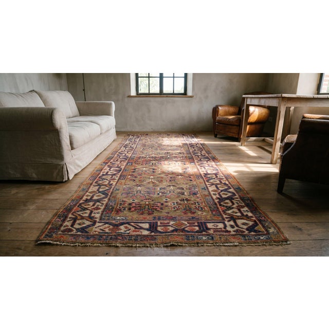 Textile 1870s Brown Geometric Tribal Antique W. Persian Kurdish Runner Rug 3'9" X 11'3" Handknotted Wool Carpet For Sale - Image 7 of 9