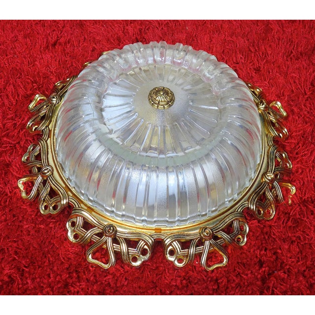Vintage Brass and Crystal Glass Ceiling Lamp from Unbekannt, 1970s For Sale - Image 4 of 8
