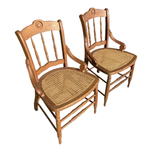 Late 19th Century Antique Maple Side Chairs With Caned Seats - a Pair
