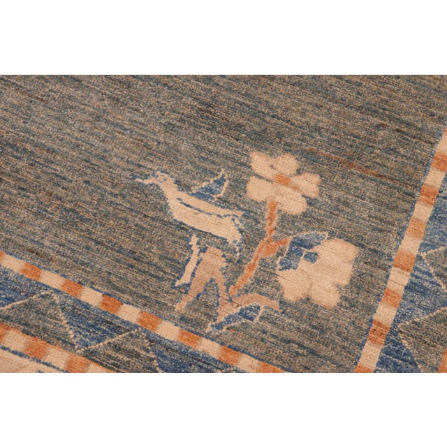 Textile 1990s Shabby Chic Gabbeh Blue/Orange Wool Rug - 6'0" X 8'10" For Sale - Image 7 of 10