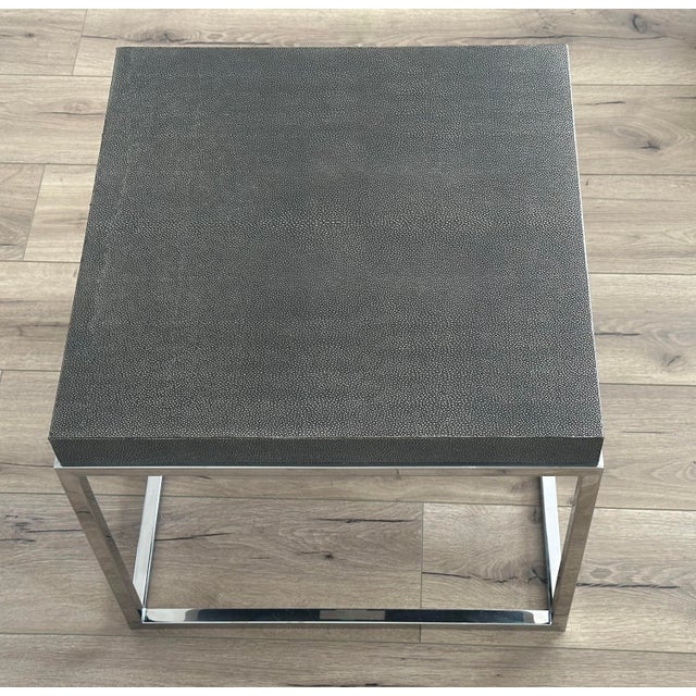 Restoration Hardware Faux Shagreen Cube Side Table With Polished Nickel Base For Sale - Image 10 of 11