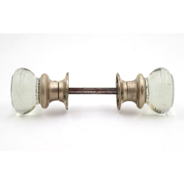 Traditional Vintage Art Deco Glass Brushed Nickel Passage Door Knob Set For Sale - Image 3 of 6