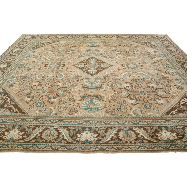 1930s Handmade Vintage Mahal Persian Wool Rug With Floral Pattern in Brown For Sale - Image 5 of 9