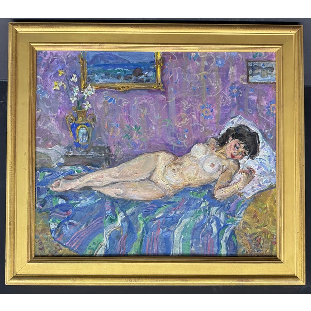 Wood Reclining Nude, Titled "Spring", Oil on Canvas, C. 1990 For Sale - Image 7 of 10