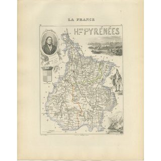 Antique Map of Hautes-Pyrénées by Vuillemin, France, 1850 For Sale