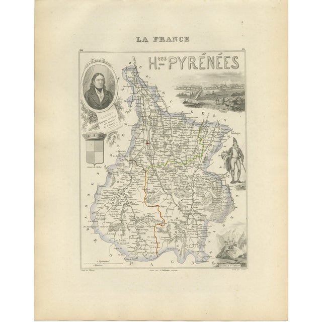 Antique Map of Hautes-Pyrénées by Vuillemin, France, 1850 For Sale