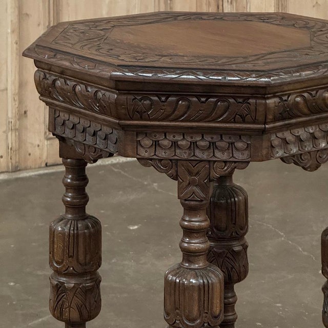 Antique Jacobean Style Octagonal End Table in Hand Waxed Oak For Sale - Image 12 of 18
