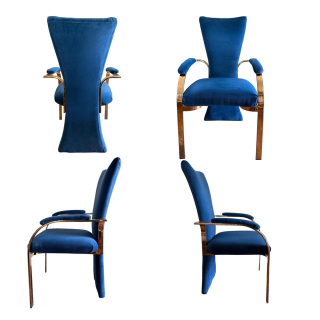Metal 1980s Carson’s of High Point Blue Velvet & Brass Dining Chairs, Set of Four For Sale - Image 7 of 16