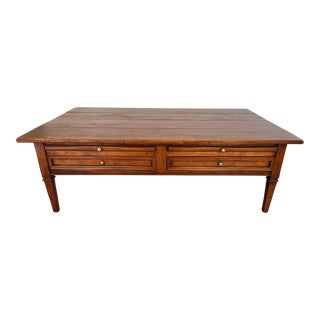 French Mid-Century Modern Distressed Coffee Table With Pull Out Leaves and Drawers For Sale