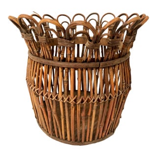 Vintage French Boho Chic Bamboo Planter For Sale