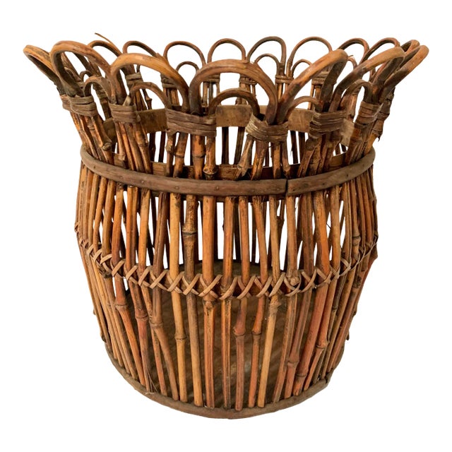 Vintage French Boho Chic Bamboo Planter For Sale