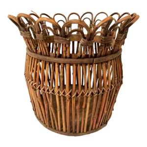 Vintage French Boho Chic Bamboo Planter (Available Pair)
