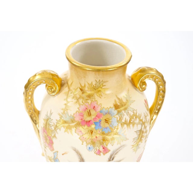 Antique German Porcelain Hand Painted / Gilt Decorative Vase For Sale - Image 9 of 12