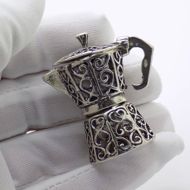 Metal Vintage Italian Handmade Genuine Silver Neapolitan Moka Coffee Machine Miniature For Sale - Image 7 of 11