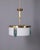 Chandelier with gilded brass structure and satin white glass lampshades and blue pendants, Italian design, 1950s. Up to...
