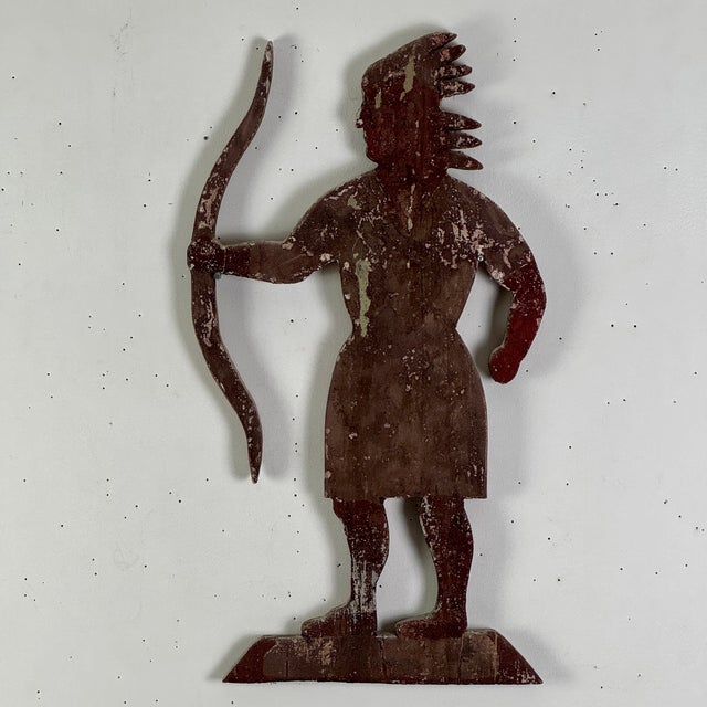 Epic 19th Century Indian Chief Trade Sign, Carved Wood in Painted Salmon Color For Sale - Image 10 of 14