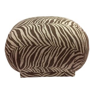 1970s Hollywood Regency Linen Tiger Souffle Pouf For Sale