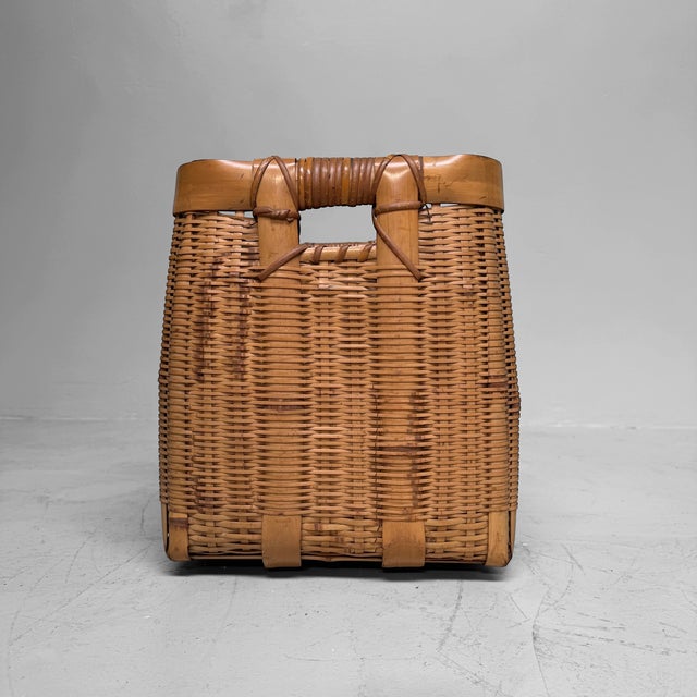 Mid-Century Modern Vintage Japanese Bamboo Basket with Handles, 1950s For Sale - Image 3 of 12