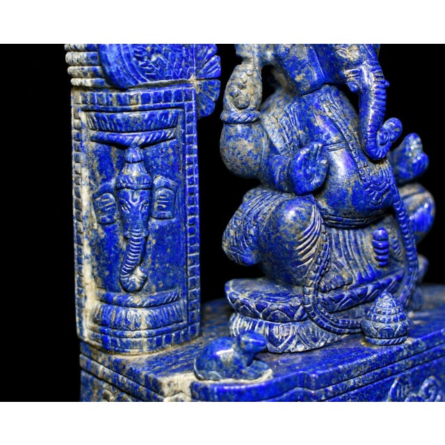 Finest Lapis Lazuli Ganesha 8.5" Hand Carved Gemstone Indian God Sculpture For Sale - Image 14 of 14