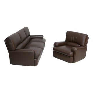 Set of French Three Seater Sofa and Armchair in Leather from Steiner, 1970 For Sale