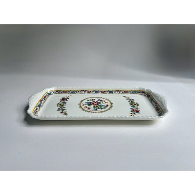 Large Handled Bone China "Ming Rose" Sandwich Tray by Coalport, England. Serving. Appetizers. Hors d'Oeuvres. Vanity. Bat....