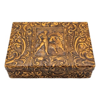 ​vintage Spanish Tooled Leather Cigar Box with Bullfighting Scene, 1960s For Sale