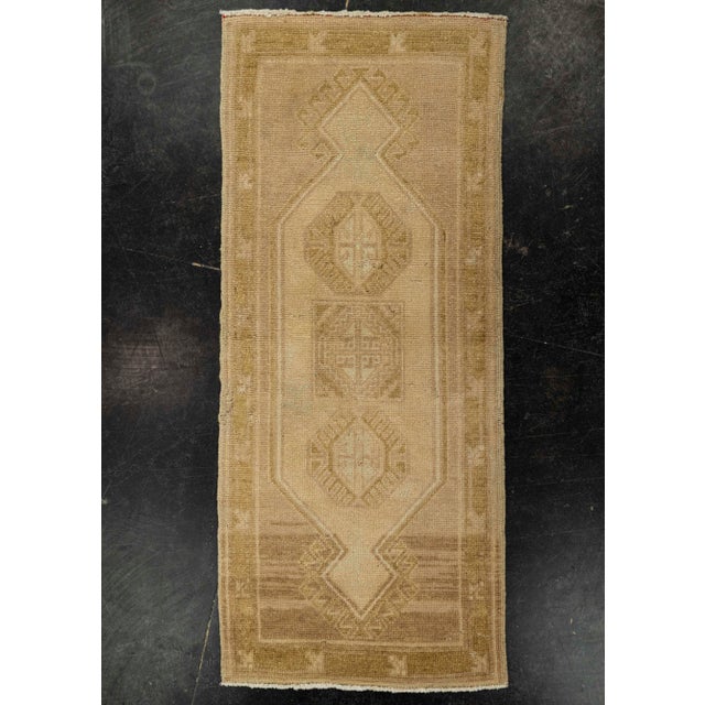 Brown Turkish Mini Rug Oriental Hand Knotted Vintage Rug 1'2" x 3'8" #21175 For Sale - Image 8 of 8