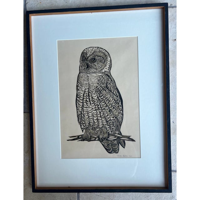 Paper Owl Woodblock Letterpress Print Signed by Susan Acker, C. 1975 For Sale - Image 7 of 12