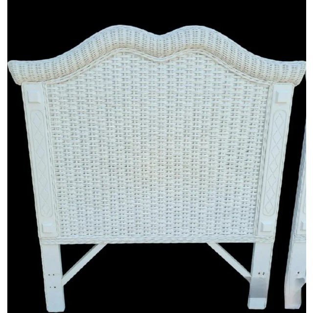 A wonderful pair of Regency white wicker pagoda style twin size headboards. The headboards are in great shape with such...