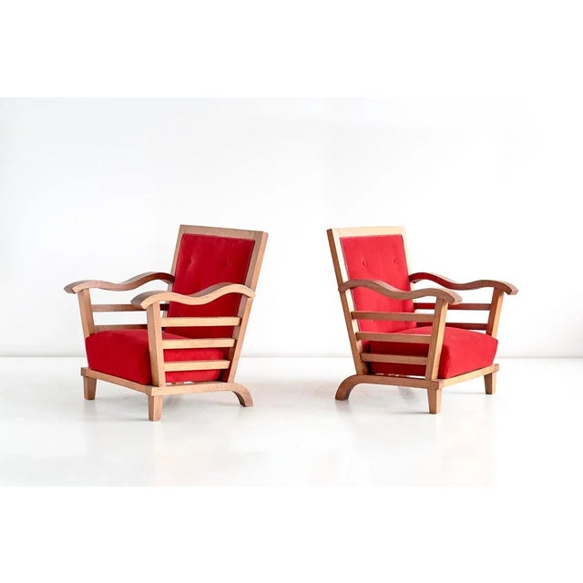 Mid-Century Modern Set of French Oak & Elm Armchairs by Marguerite Dubuisson, 1947 For Sale - Image 3 of 10