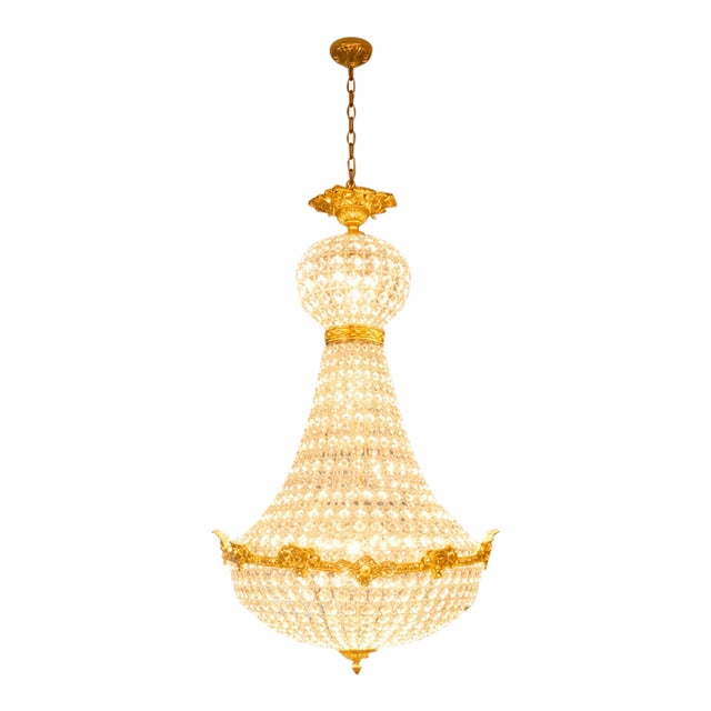 1970s French Louis XVI Gold Crystal Chandelier - 1 Pc For Sale